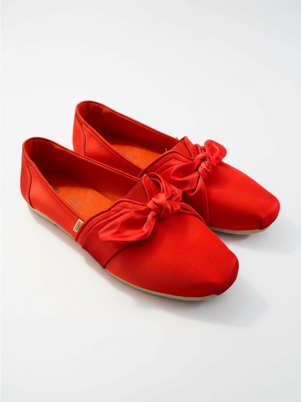 Toms Red Bow Satin Slip On Alpargatas